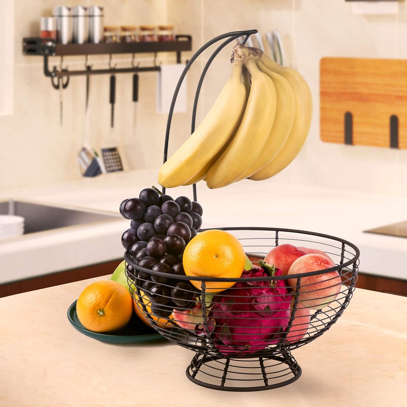 TIEYIPIN [ Extra Large ] TIEYIPIN Fruit Basket Bowl with Banana Hanger, Detachable Wire Banana Holder Hook Kitchen Storage Baskets Stand - Brown - Image 3